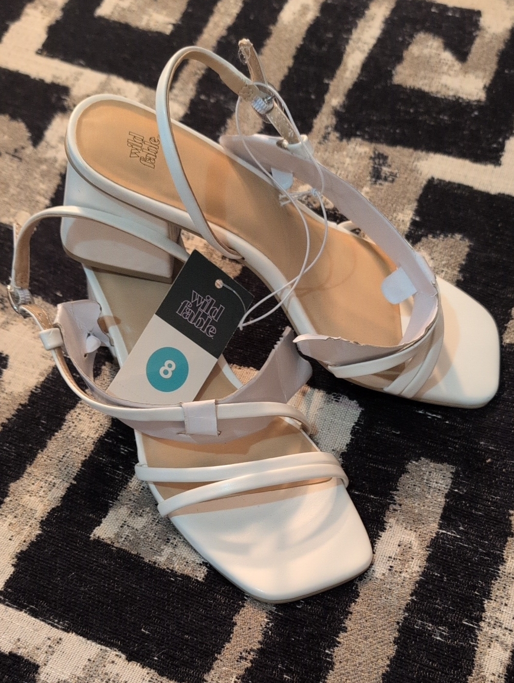 wild fable White Strappy Square-Toe Block Heel Sandals